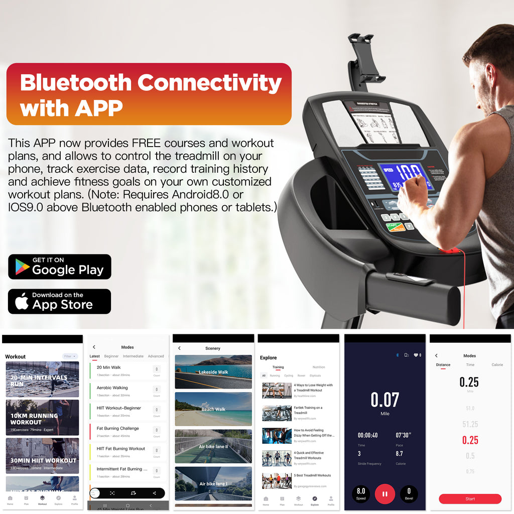 Folding Treadmill for Home with 20% Auto Incline, 4.8HP Motor, 330 lb Capacity, 12MPH Speed, 71 Programs, Bluetooth, FREE APP Control, Adjustable Tablet Holder, Shock Absorption Deck, Knee Strap Gift