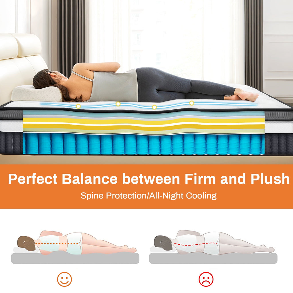 MAJUNES King Size 14 Inch Hybrid Mattress in a Box, Cooling Gel Memory Foam & Pocket Springs, Medium Firm Bed, Motion Isolation, CertiPUR-US Certified