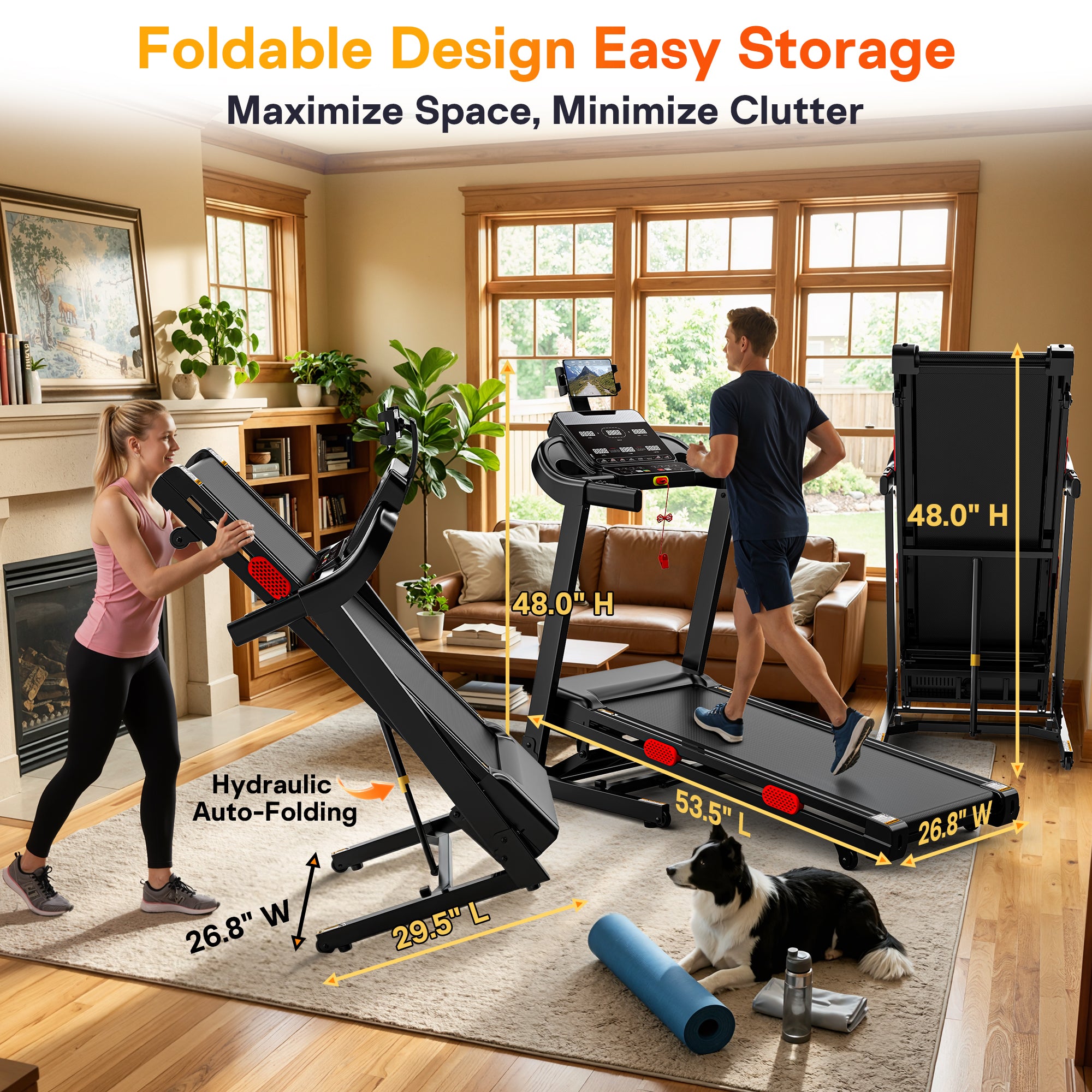 Famistar Folding Electric Treadmill for Home, Compact Running Machine with 4HP Motor, Treadmill 300 lb Capacity, Treadmill with 15% Incline, 9MPH, Quiet Brushless Motor, 105 Programs, Space-Saving