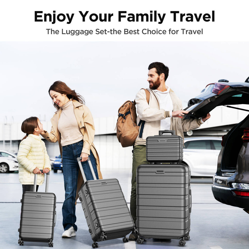 Luggage Sets 11 Piece (14/20/24/28)" Lightweight Hardside Spinner Checked Luggage Navy Blue