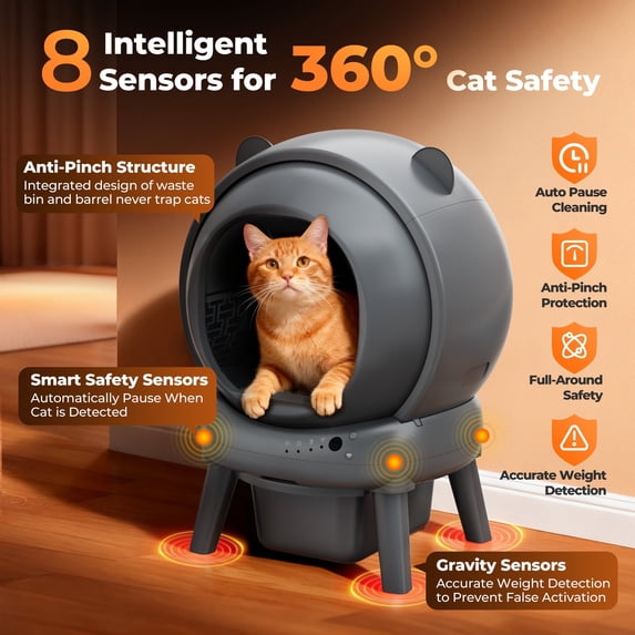 Qvamodo Self Cleaning Cat Litter Box, Automatic Cat Litter Box with App Control, 100L Large Capacity, 8 Safety Sensors, Low Noise 35dB, Smart Litter Box for Multiple Cats
