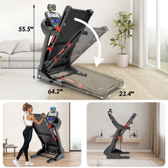 FaayFian Folding Electric Treadmill for Home, 5HP Motor, 300 Lbs Capacity, Up to 12 MPH Running Machine with 20% Auto Incline, APP & Bluetooth Control, Shock Absorption, HiFi Stereo Speakers, Compact Fitness