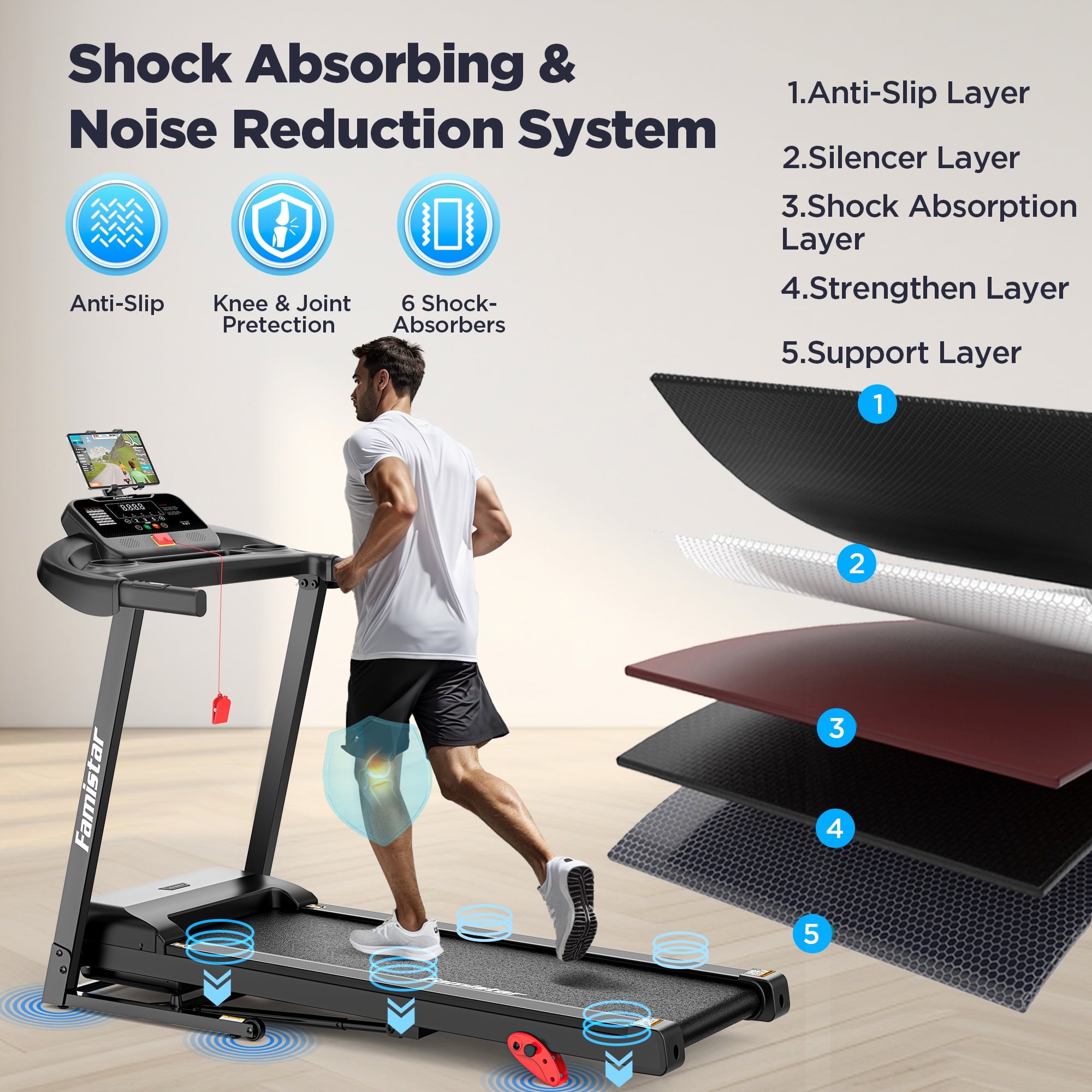 Qvamodo Treadmill with Incline for Home, Treadmill 300lbs Capacity, 2.5HP Folding Treadmill with APP Control, 0.6-7.5MPH, 71 programs