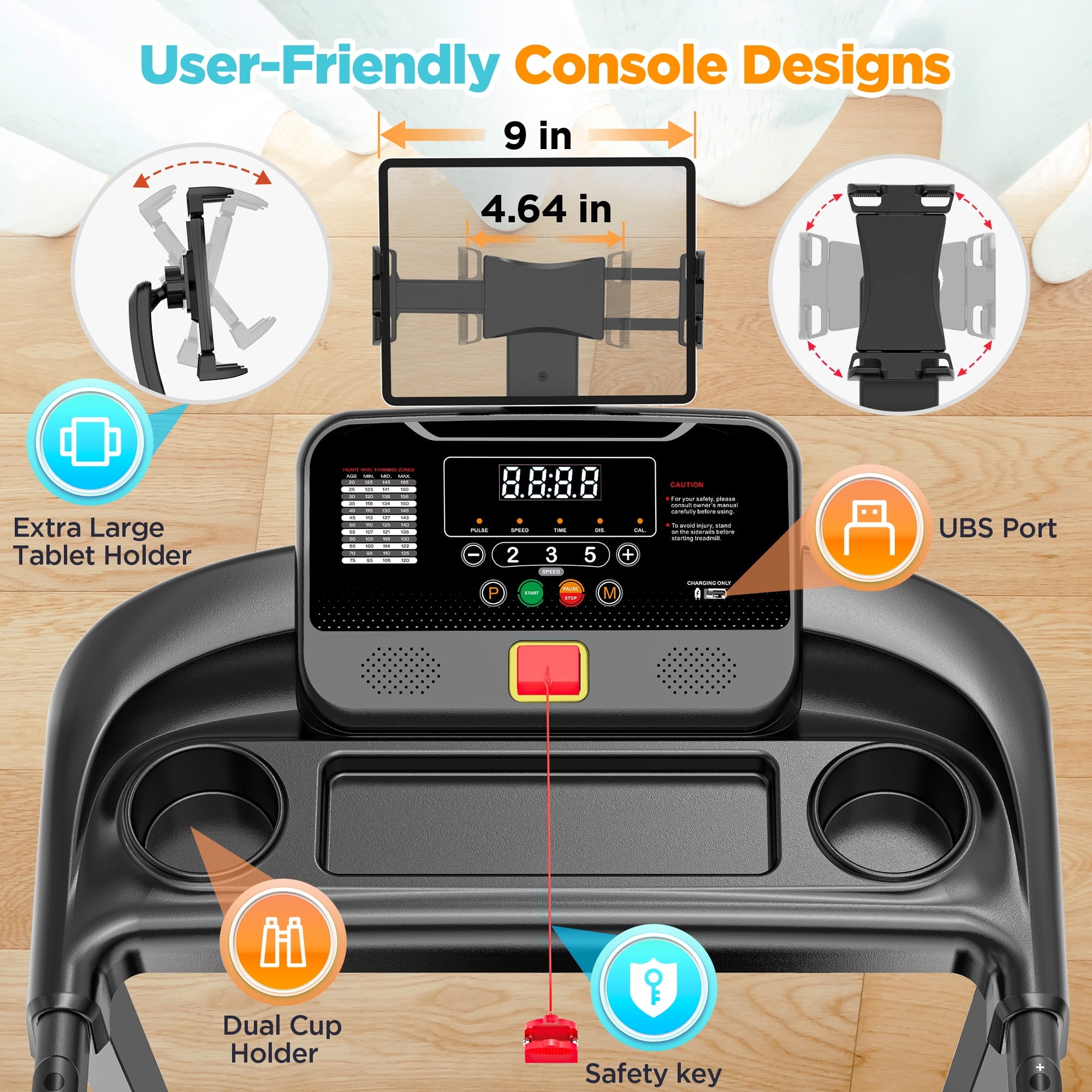 Famistar 3.75HP Treadmill 300lb Capacity, Incline Folding Treadmill, 64+7 Smart Program, 7.5MPH Speed, Smart APP Control, Treadmill for Home Jogging Walking w/ HiFi Speakers, Free Knee Pads