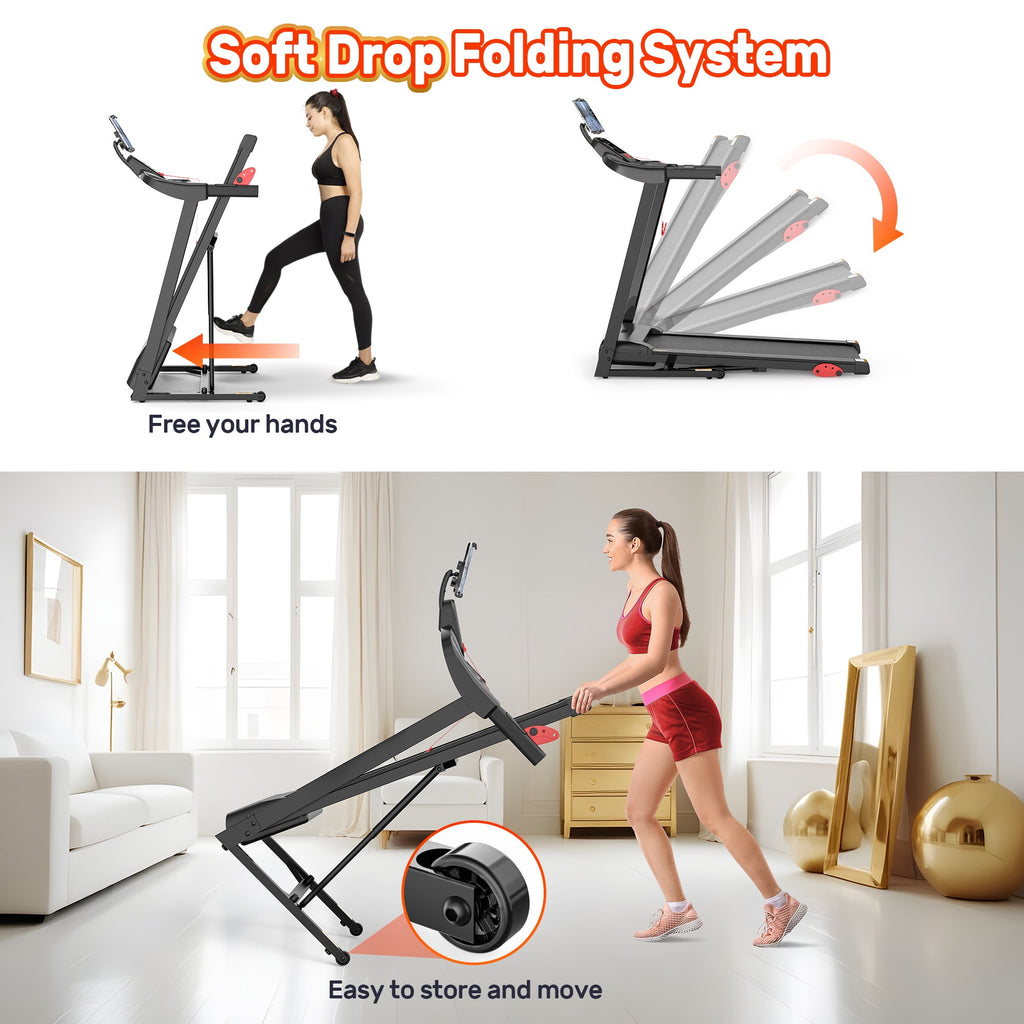 Campmoy 300 lbs Capacity Treadmill for Home, 3.5HP Folding Treadmill w/ 71 Preset Workouts, APP with Free Train Courses, Dual HiFi Speakers, Exercise Equipment for Walking, Jogging, Running