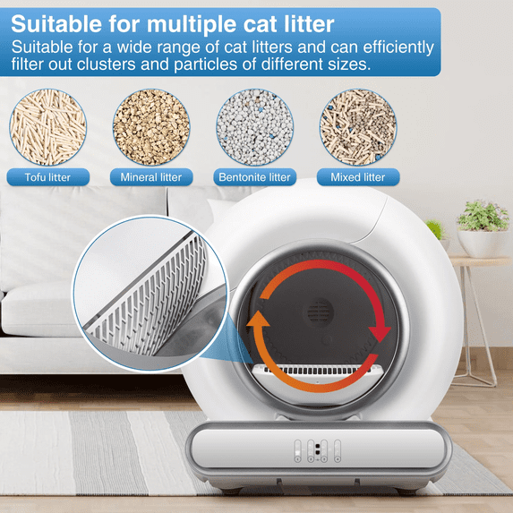 FaayFian Self Cleaning Cat Litter Box, 65+9L Large Capacity, Ultra Low 5.51” Entrance, Anti Pinch & Odor Control, App Controlled for Multi Cat Households