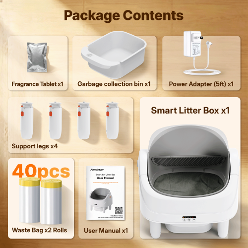 Campmoy Smart Automatic Cat Litter Box with Self Cleaning Function, App & Touch Control, 15-Day Waste Capacity, Open Top Cat-Friendly Design, Quiet Operation, Easy Cleaning for Home Use