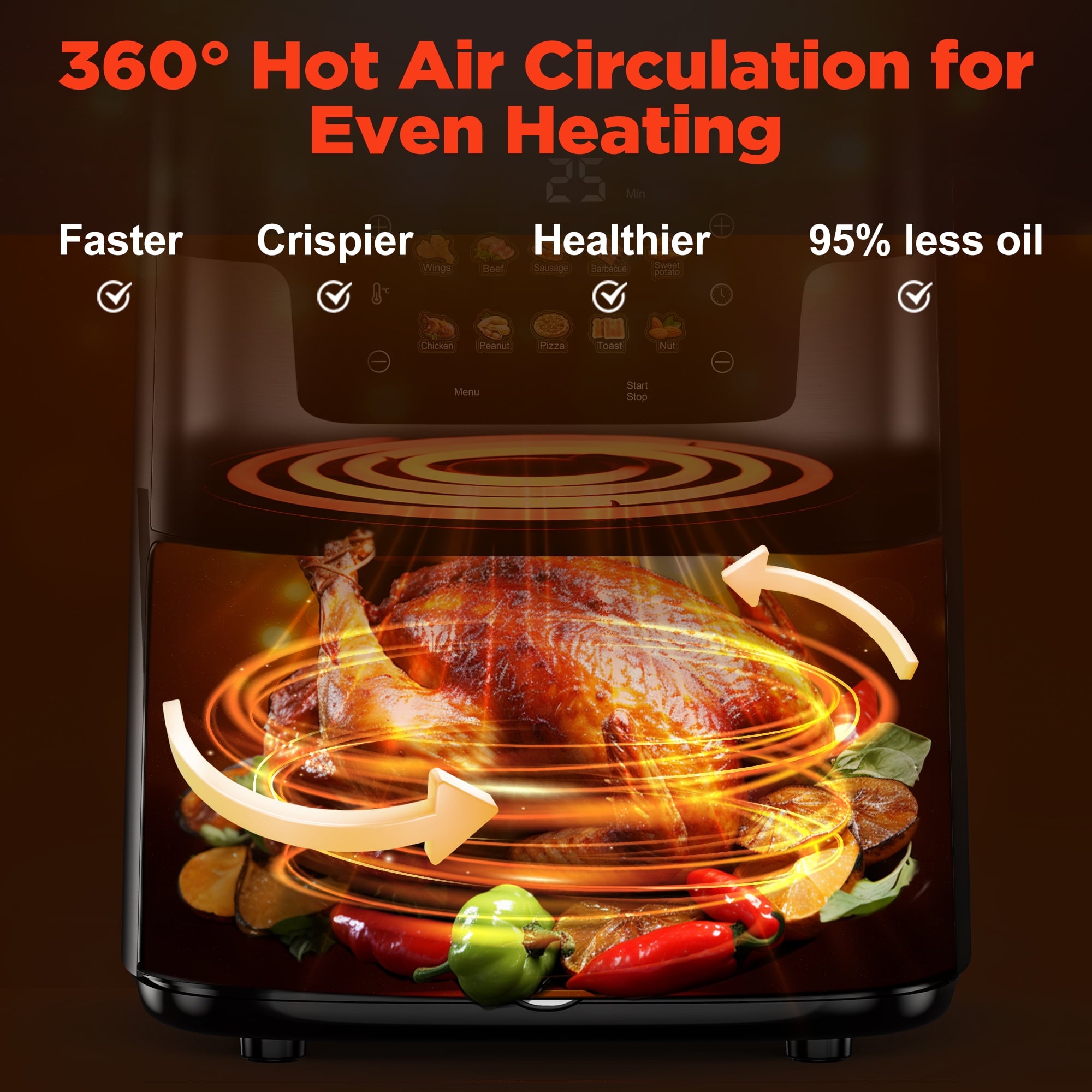 Famistar Air Fryer Oven, 10-in-1 7.5Qt Multifunction Air Fryer with Digital LED Touch Screen, 10 Preset Cookings, Dishwasher-Safe Basket, 95% Less Oil, Nonstick Dishwasher-Safe Basket, 100Pcs Liner