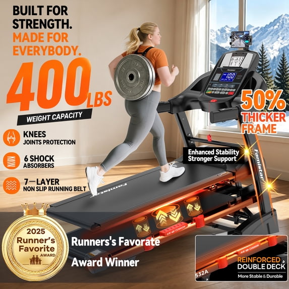 Famistar 12MPH Folding Treadmill with 20% Auto Incline, 300-400 LB Capacity, Treadmills for Home Running Walking, 5.1HP Brushless Motor, Foldable Electric Treadmill Running Machine with APP & Bluetooth