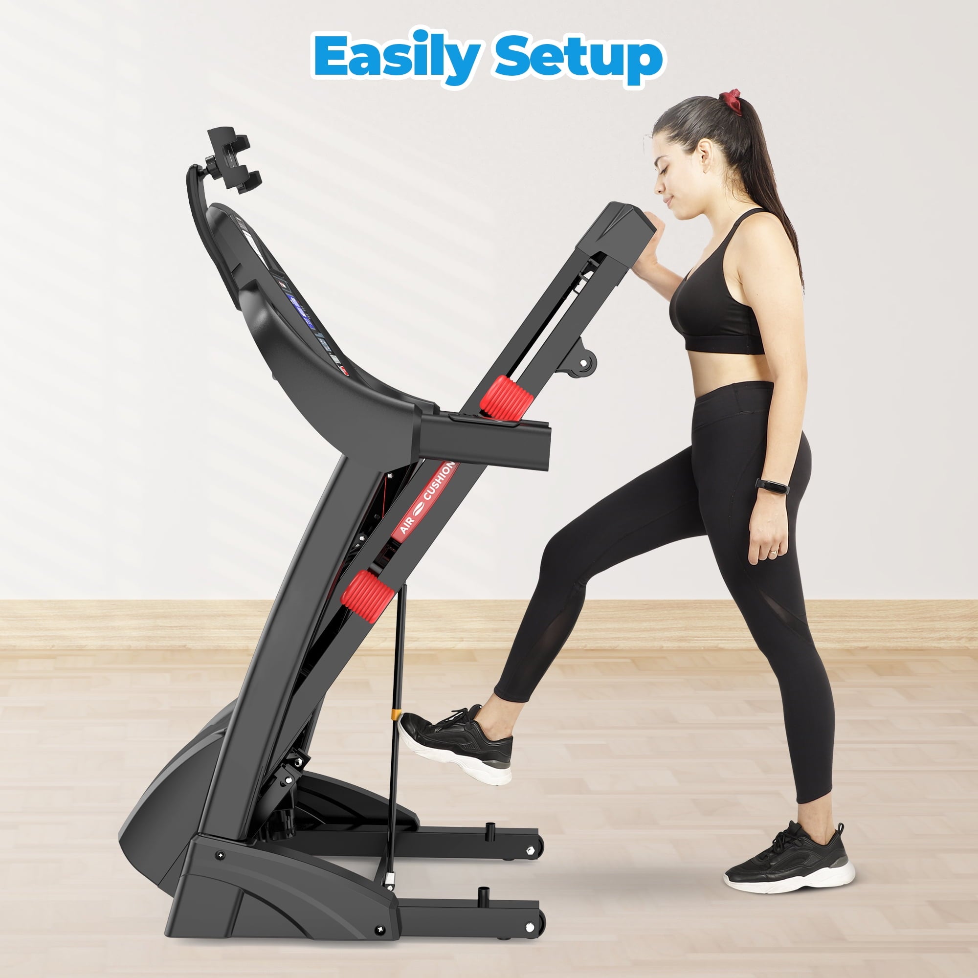 WNANEEZ 4.5HP Folding Treadmill 300lbs capacity, Automatic Incline Treadmill with FitShow APP & HiFi Bluetooth Speakers, Electronic 0.6-12MPH Treadmill for Home Office Gym Use