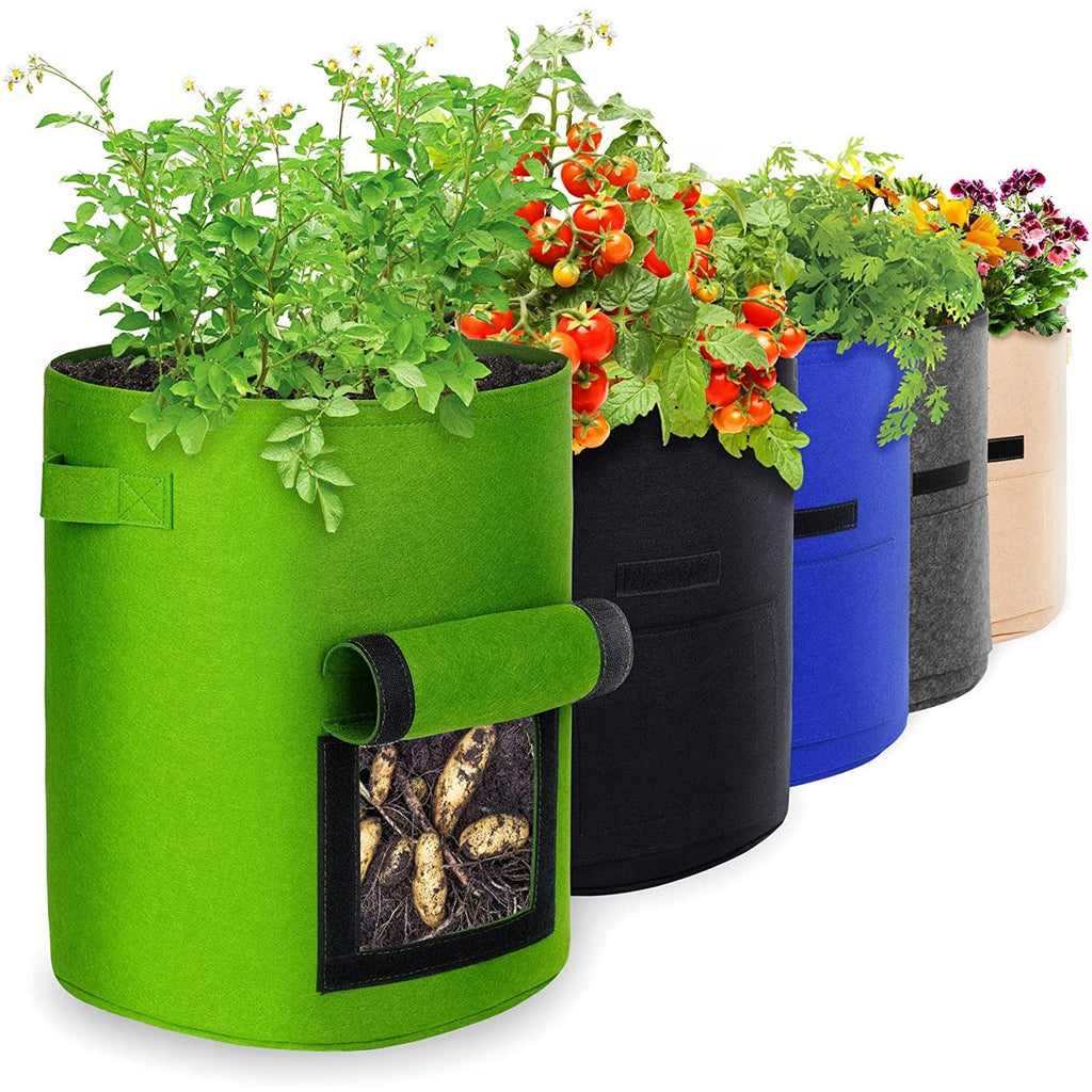 MAJUNES 10 Gallon 5 Pack Potato Grow Bags, Campomy Plant Grow Bags Heavy Duty with Flap Handles, Multicolor