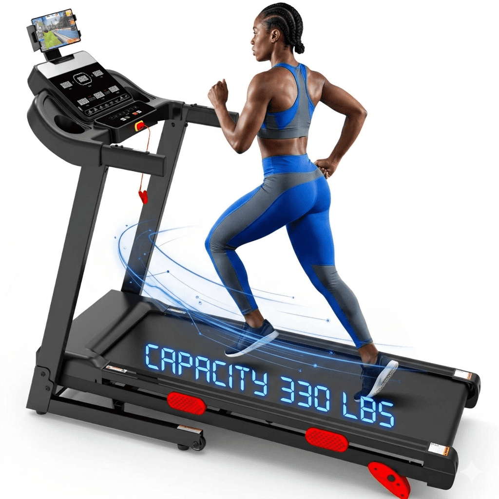 AQUGOKS 105 Programs Treadmill for Home, Foldable 3.65HP Treadmill with 10% Incline, Portable Treadmill 320lb Capacity, 9MPH Jogging Walking Treadmill with APP Control,Cushioned Belt,Exercise Treadmill