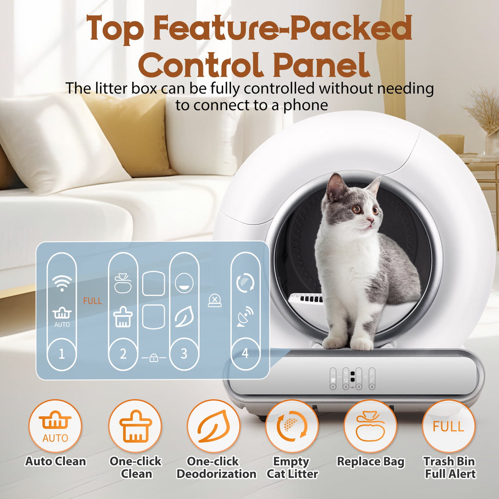 Qvamodo Self Cleaning Cat Litter Box, Automatic Litter Box w/ Liner, Dual Sensor Protection for Multi Cat, APP+ Panel Control, Odor Removal, Health Monitoring, Large Capacity Litter Box