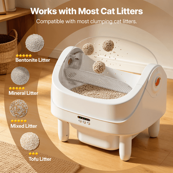 Qvamodo Self Cleaning Cat Litter Box, Automatic Open Top Cat Litter Box for Multiple Cats, Smart Litter Box with APP Control, 111 L Large Capacity, 7-Sensor Protection, Low Odor Cat Litter Solution