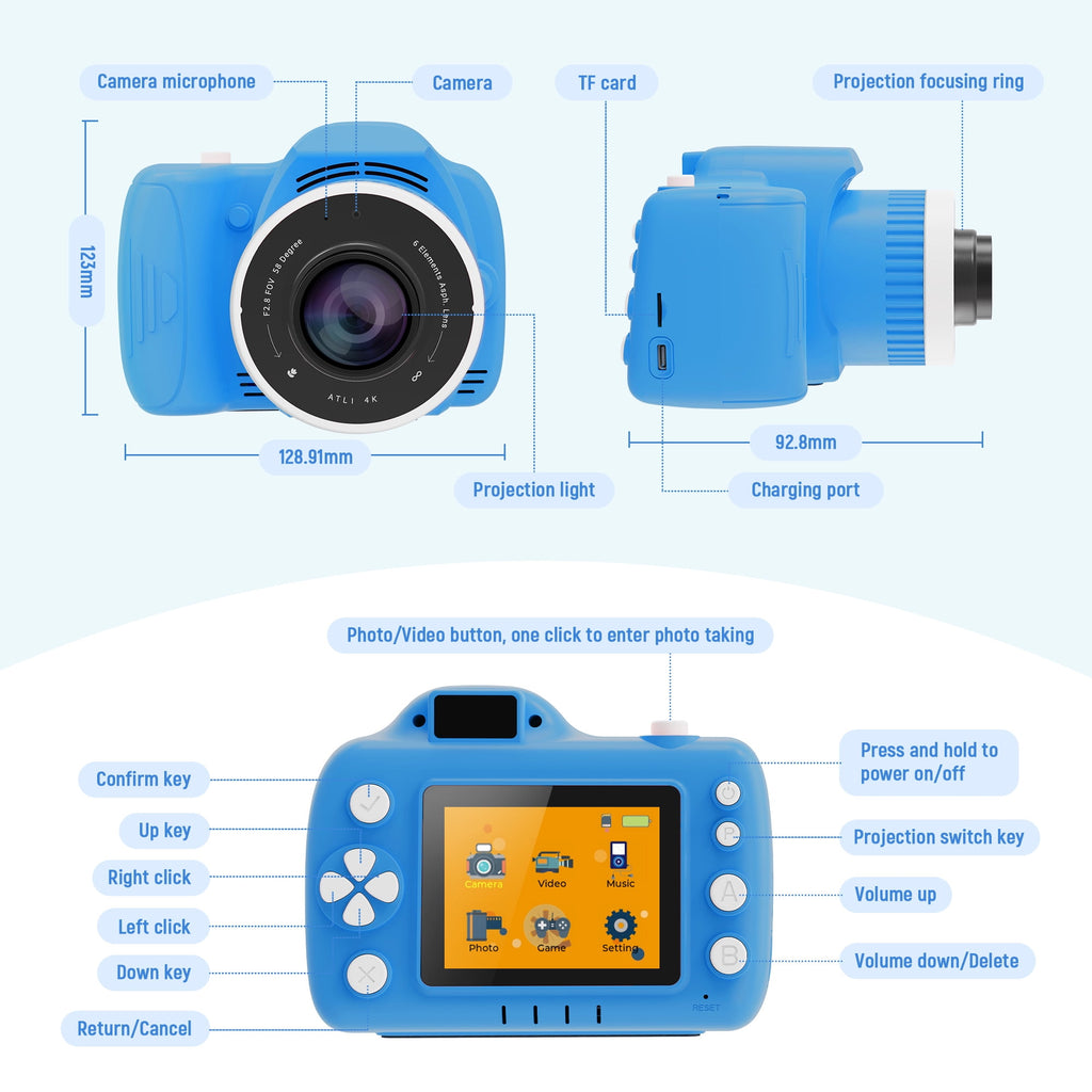 Qvamodo Kids Camera, Camera for Kids with Projector, Offers Projection,1080p Video Recording, Kids Digital Camera Birthday Gifts for Boys Girls 32GB SD Card, Music Playback, Portable Design