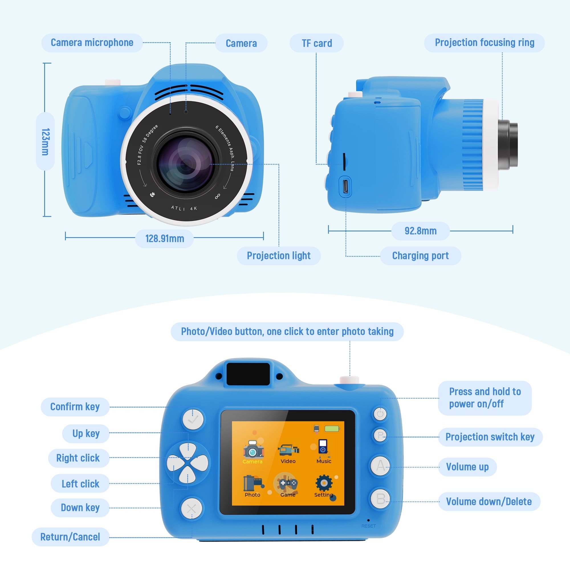 Qvamodo Kids Camera, Camera for Kids with Projector, Offers Projection,1080p Video Recording, Kids Digital Camera Birthday Gifts for Boys Girls 32GB SD Card, Music Playback, Portable Design