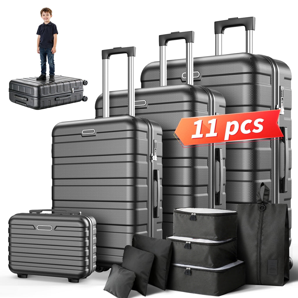 WNANEEZ 11-Piece Hardside Travel Set with Carry On, Hard Shell Suitcase Set with Spinner Wheels for Easy Maneuvering, Secure Locks, Multiple Sizes, Lightweight