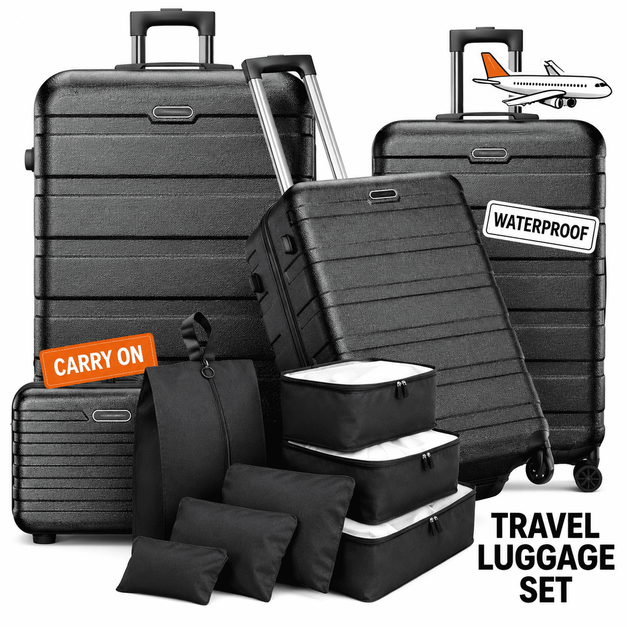 WNANEEZ 11-Piece Hardshell Luggage Set with Spinner Suitcases & Storage Bags, Multi-Size Travel Combination for Business Trips Holiday and Daily Travelers