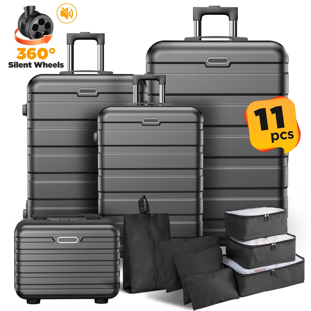 Qvamodo 11 Piece Hardshell Suitcase Set, Sturdy Construction with Smooth Spinner Wheels and Secure Locks, Lightweight Travel