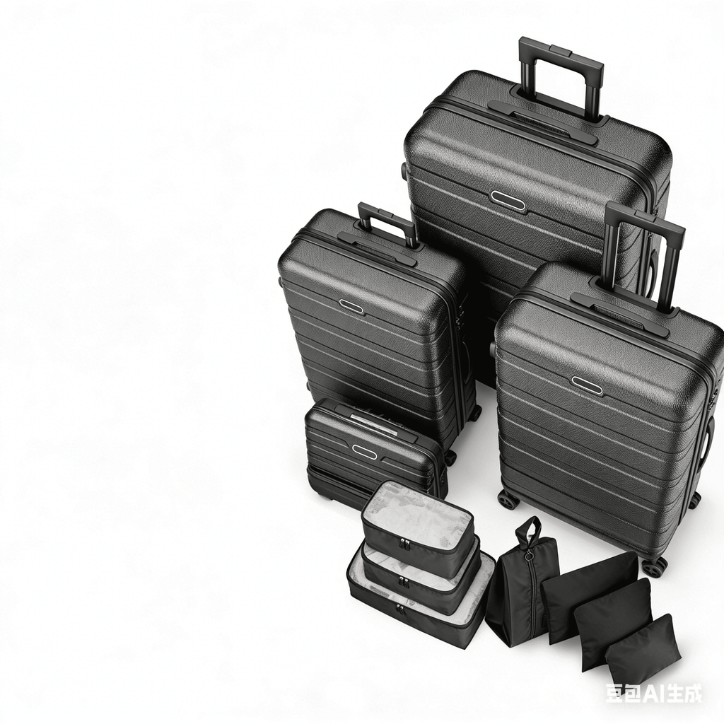 AQUGOKS 11 Piece Luggage Set, 14"/20"/24"/28" ABS Lightweight Hardshell Suitcase Luggage Sets 360°Double Wheels with Lock, Black