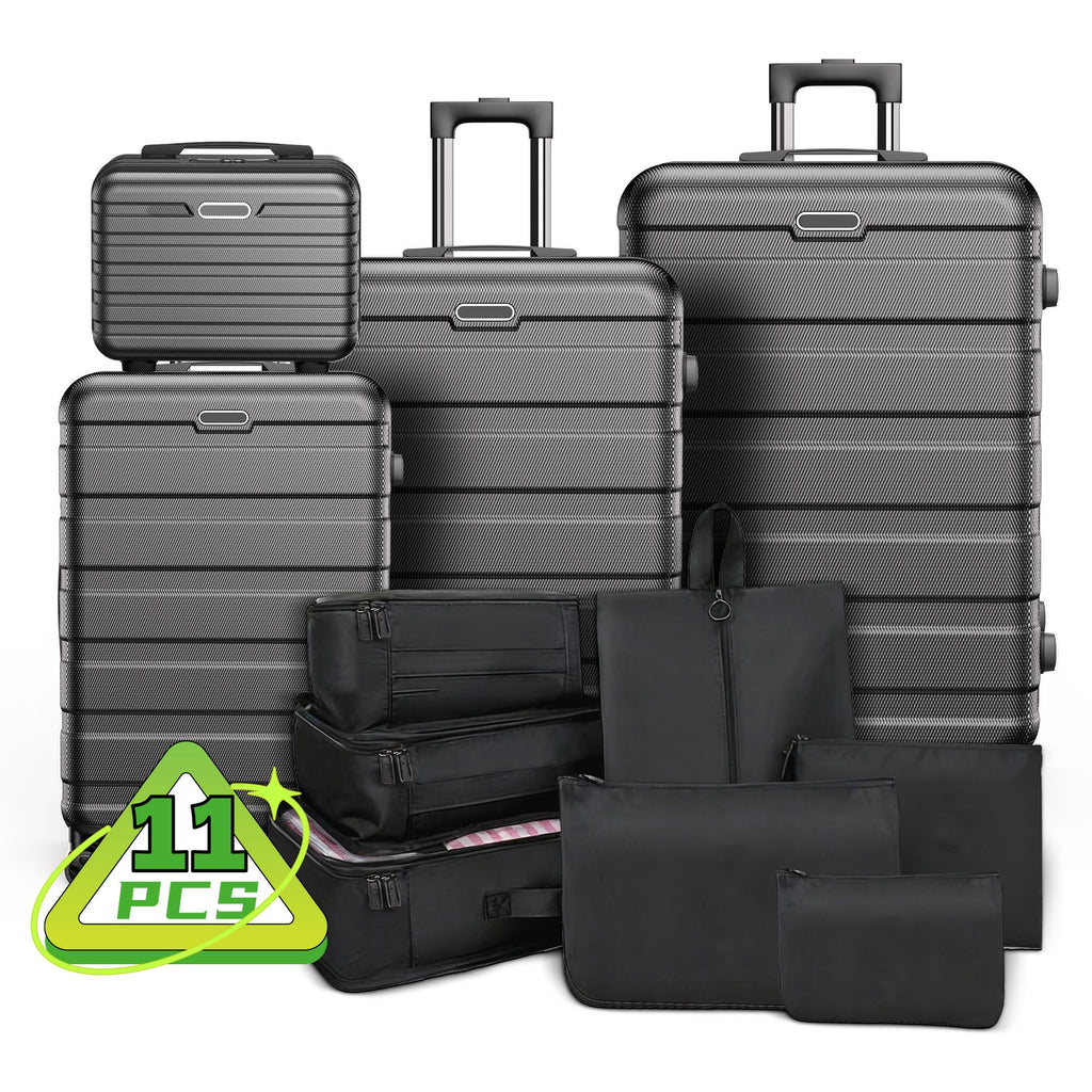 Qvamodo 11-Piece Luggage Set with Spinner Wheels, 28" & 24" Suitcases, 20" Travel Bag, 14" Toiletry Case & 7 Packing Organizers – Lightweight Durable Travel Suitcase Set