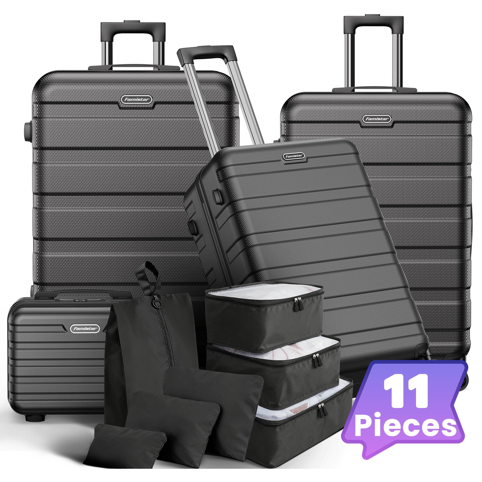 Campmoy 11-Piece Premium Luggage Set, Lightweight Hardshell Suitcase Collection with 28" & 24" Spinner Wheels, 20" Duffel, 14" Toiletry Bag & Packing Cubes – Business & Leisure Travel