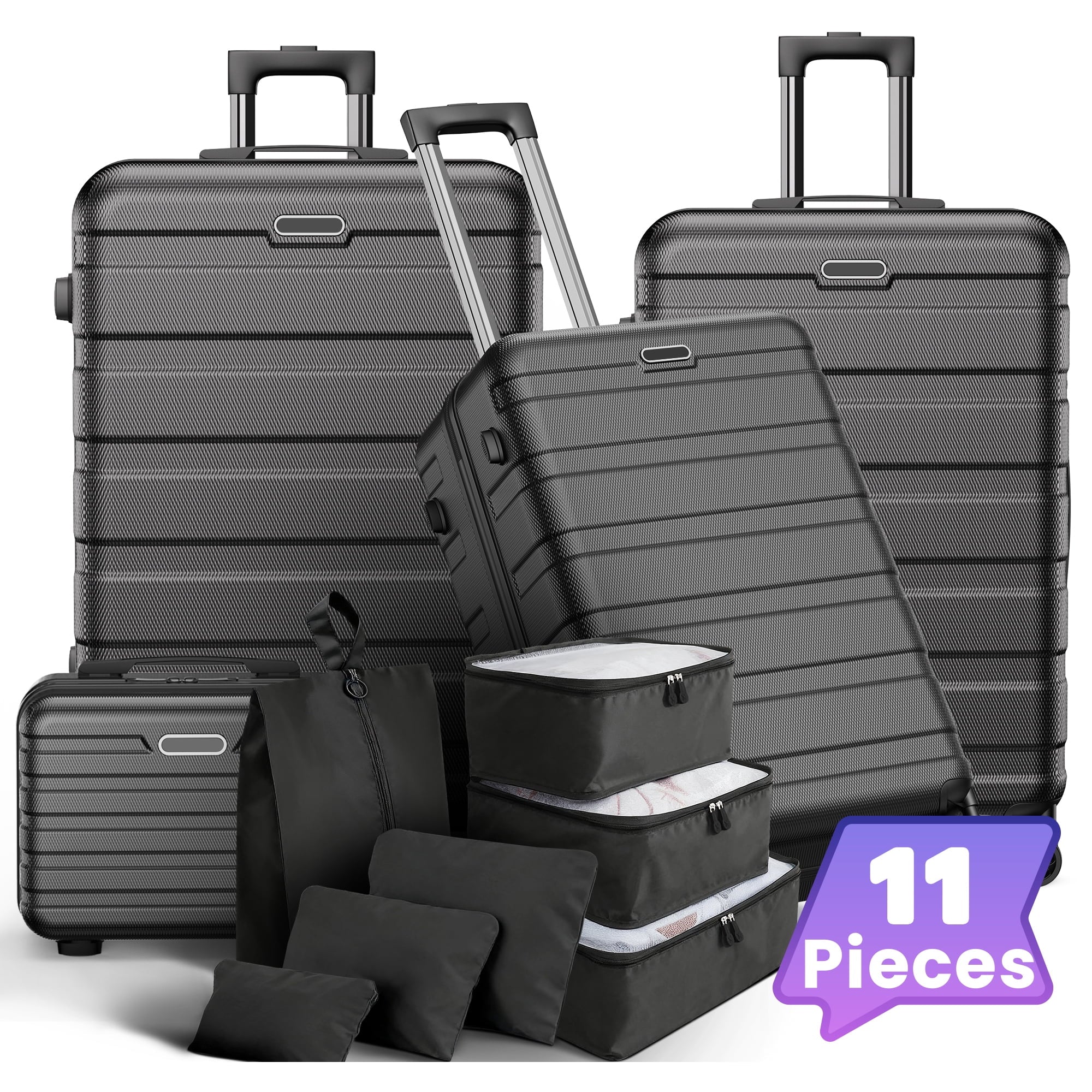 Campmoy 11-Piece Premium Luggage Set, Lightweight Hardshell Suitcase Collection with 28" & 24" Spinner Wheels, 20" Duffel, 14" Toiletry Bag & Packing Cubes – Business & Leisure Travel