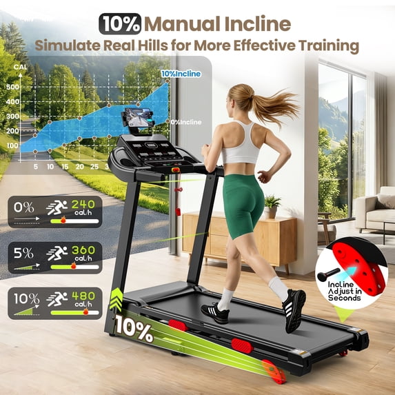 FaayFian 300 lbs Capacity Portable Treadmill for Home&Office, 3.75HP Brushless Motor Treadmill with Manual Incline, 105 Programs, APP Control, Tablet Holder, 9MPH, Exercise treadmill for Walking, Jogging