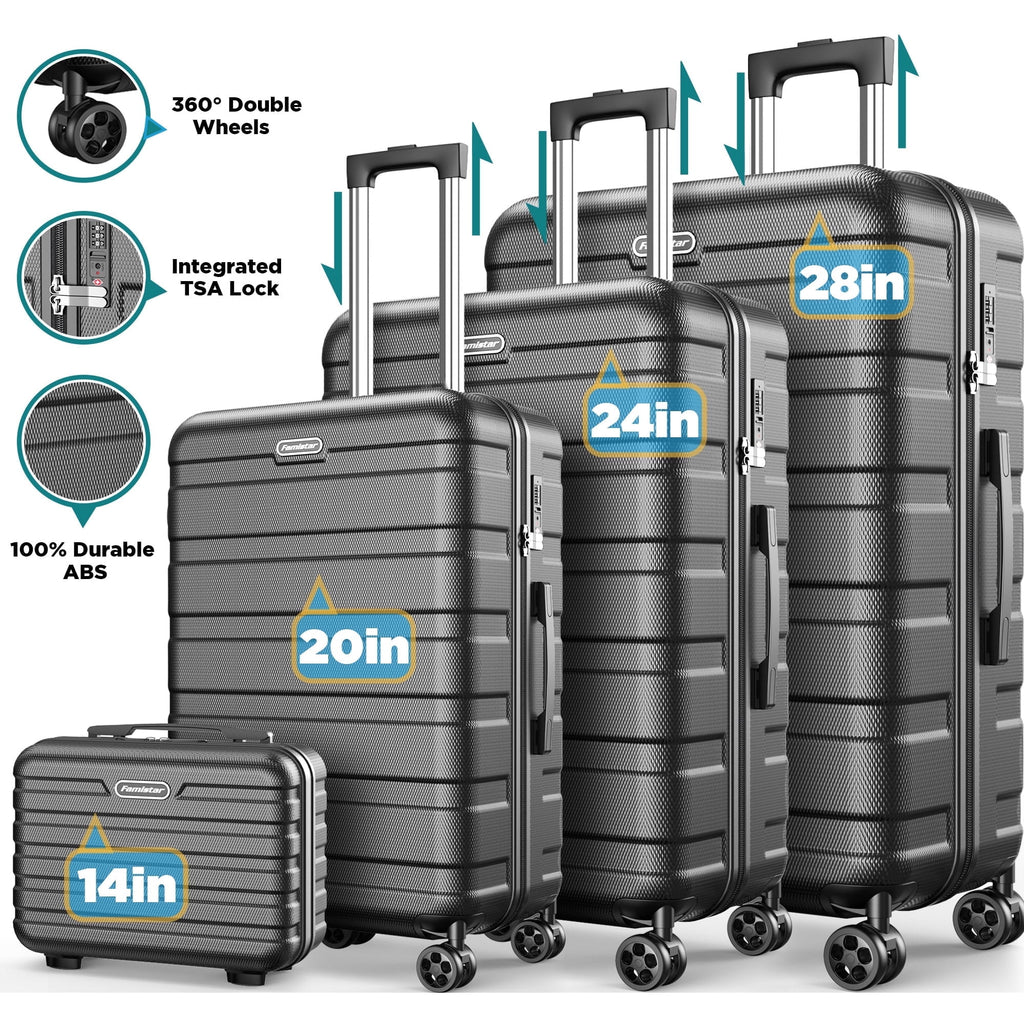 FaayFian 11PCS Luggage Set – 4 Hardside Spinner Suitcases (14”/20”/24”/28”) + 7 Packing Cubes, Lightweight Durable Travel Luggage with 360°Spinner Wheels for Family, Business, Vacation