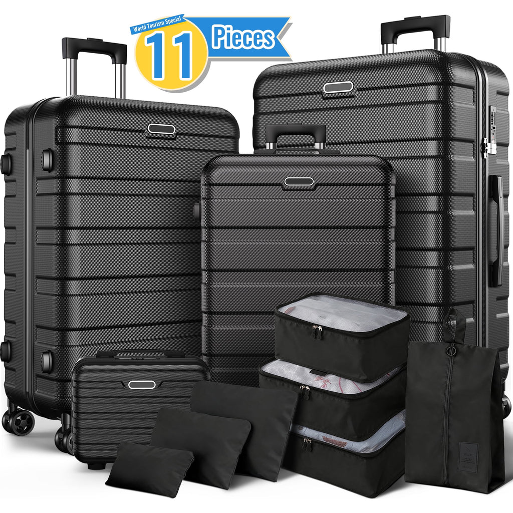 FaayFian  11PCS Luggage Set – 4 Hardside Spinner Suitcases (14”/20”/24”/28”) + 7 Packing Cubes, Lightweight Durable Travel Luggage with 360°Spinner Wheels for Family, Business, Vacation