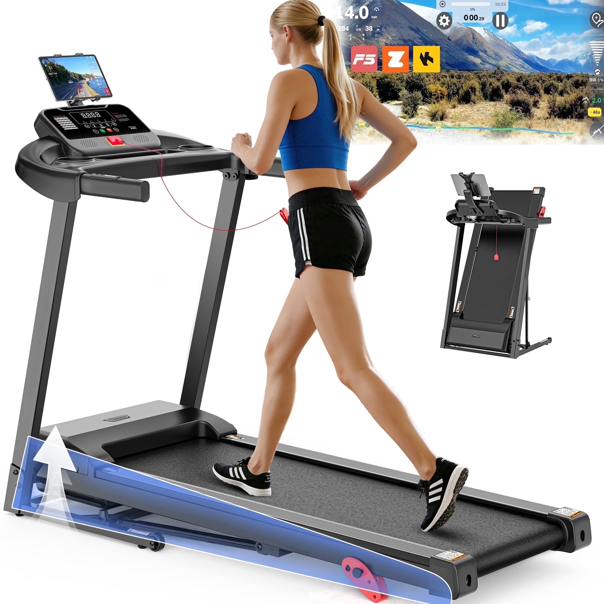 Famistar 12% Incline Treadmill with Handle, 3.45HP Portable Treadmills for Home, Foldable Treadmills with 340 LBS Capacity, 3-in-1 Quiet Walking Pad Treadmill, 70+1 Programs, APP Control, Knee Gifts