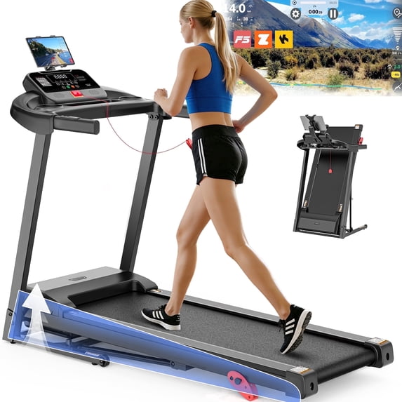 Famistar 12% Incline Treadmill with Handle, 3.45HP Portable Treadmills for Home, Foldable Treadmills with 340 LBS Capacity, 3-in-1 Quiet Walking Pad Treadmill, 70+1 Programs, APP Control, Knee Gifts