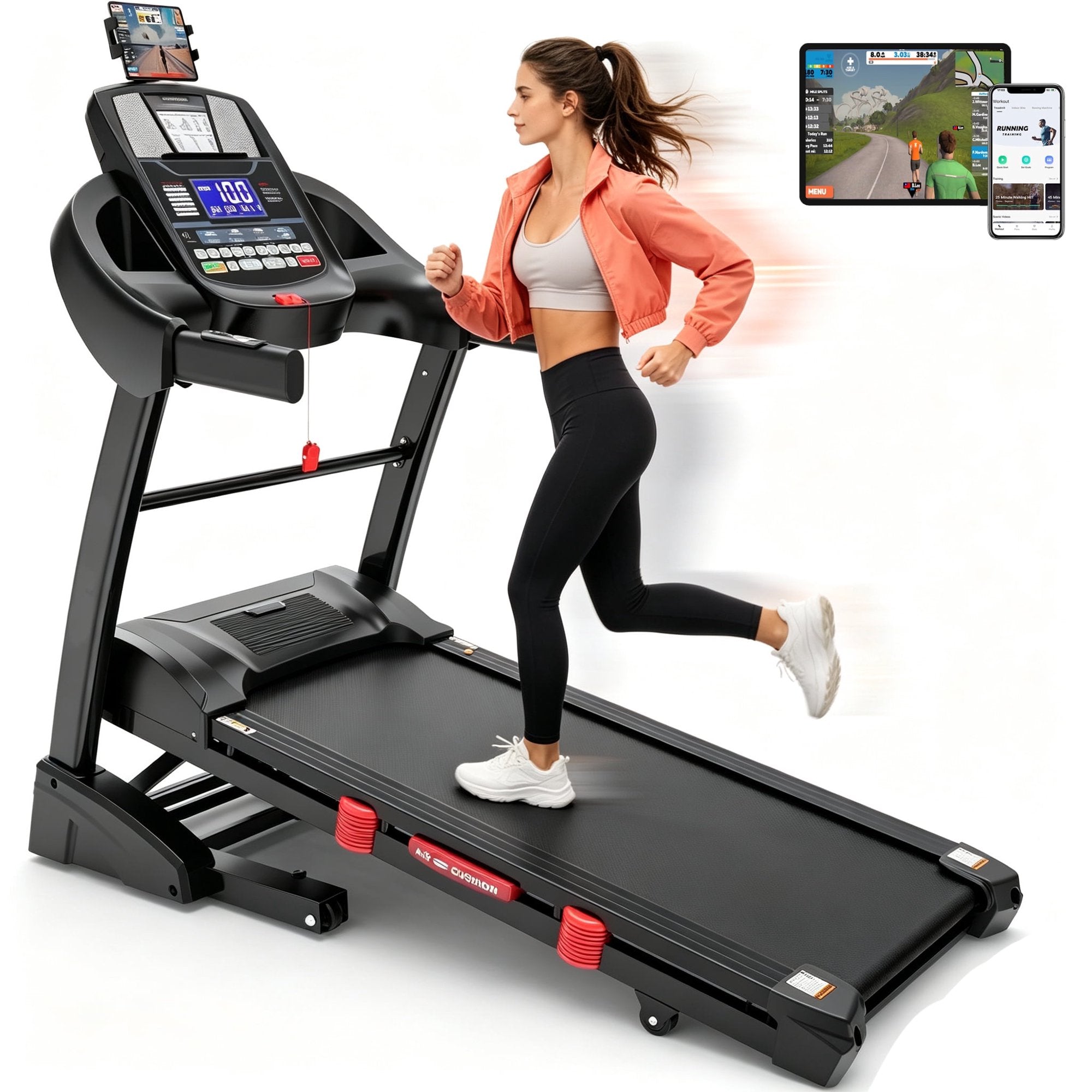 AQUGOKS 12MPH Treadmills for Home, Foldable Treadmill with 20% Auto Incline, 5.15HP Brushless Drive, 8 HIIT Programs, Full Screen LED Display, App Remote Control, 400 LBS Weight Capacity, Exercise Machine
