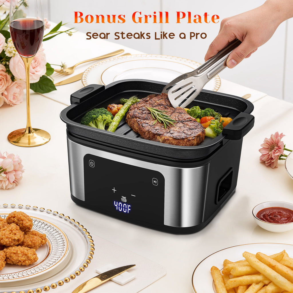 AQUGOKS 2-in-1 Grill & Air Fryer - Digital Touchscreen, 8 Preset Cookings, 95% Less Oil, Nonstick Easy Clean Basket, 100 Pcs Liner
