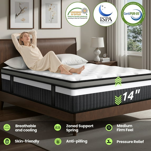 FaayFian 14 in Gel Memory Foam Mattress, King Mattress in a Box, Medium Firm Feel, Individually Wrapped Coils, CertiPUR-US Certified, Pressure Relieving