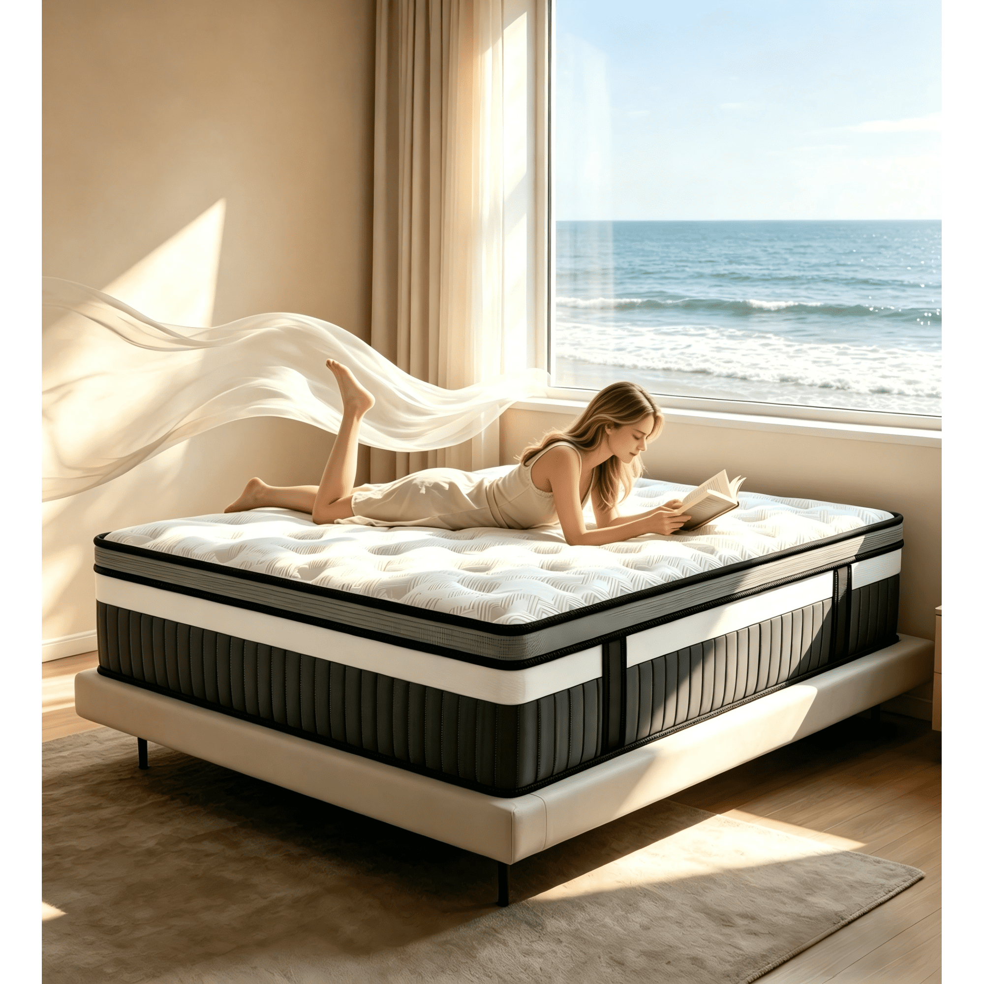 OXIBYPU 14 Inch Hybrid King Size Mattress, Memory Foam & Pocket Springs, Medium Firm Support, Cool Sleep, Pressure Relief, Motion Isolation, Bed in a Box