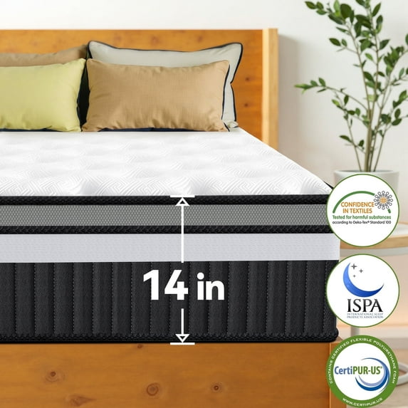 Campmoy 14 Inch King Mattress in a Box, Memory Foam Mattress, Pocket Spring for Motion Isolation, Medium Firm, Pressure Relief, Breathable & Cooling, CertiPUR-US
