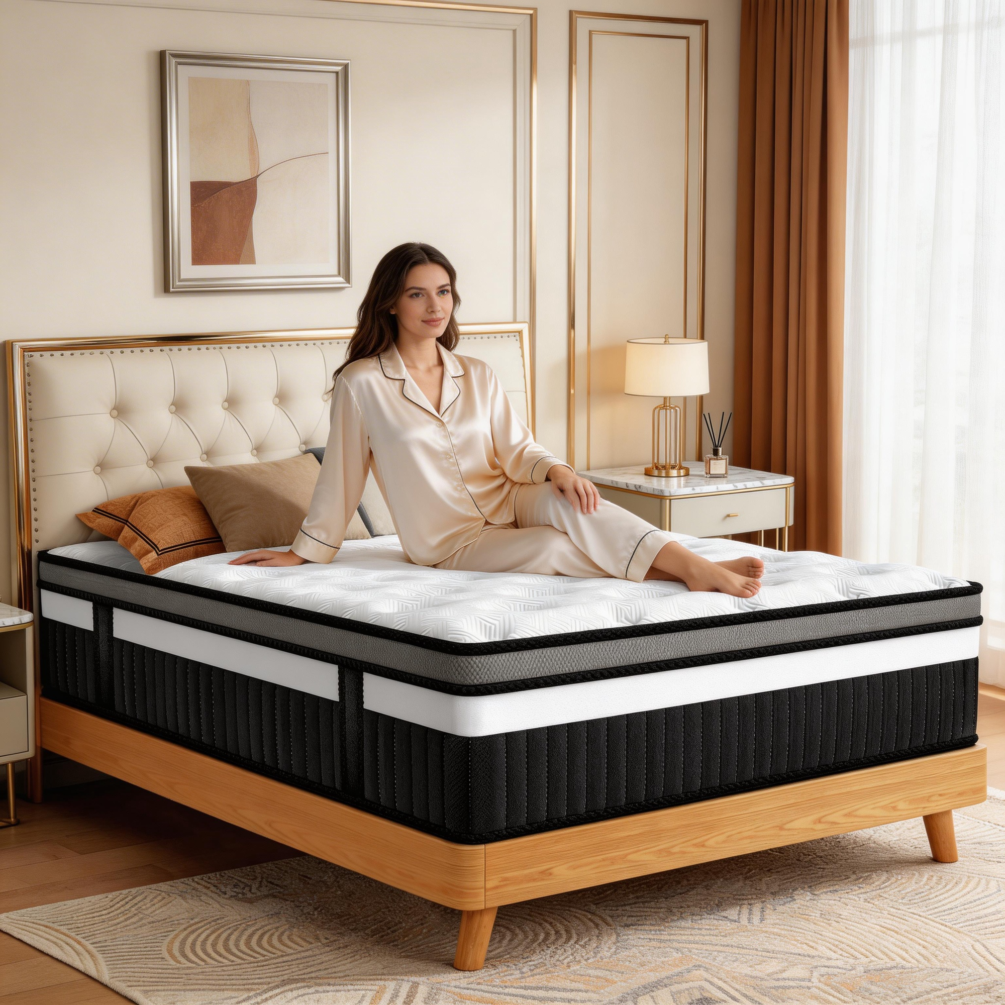 Qvamodo 14 Inch King Mattress Medium Firm, Hybrid Memory Foam in a Box & Pocket Spring Mattress for Motion Isolation, Zoned Pressure Relief,Cooling&Breathable