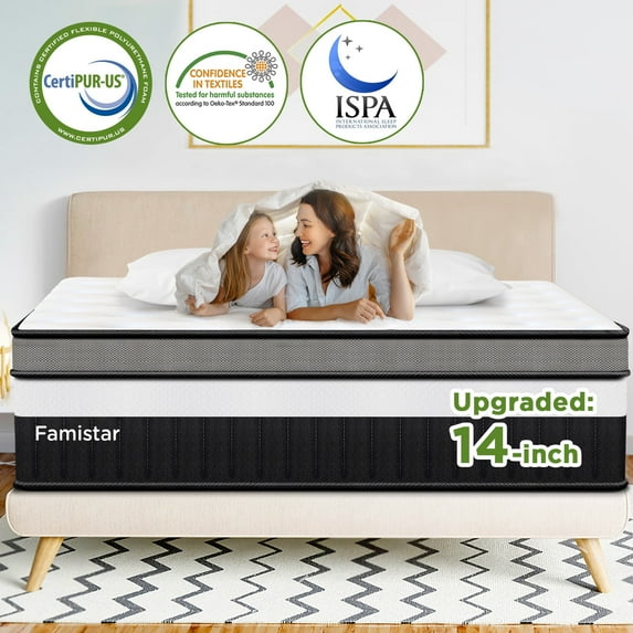 MAJUNES 14 Inch King Mattress, Memory Foam Hybrid Bed in a Box, Motion Isolation, Zoned Pressure Relief, Cooling & Breathable for Comfort Sleep, Medium Firm, CertiPUR-US Certified