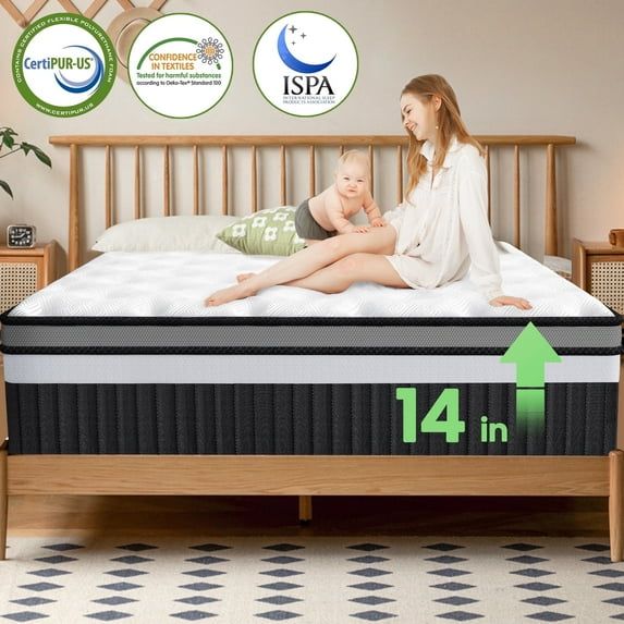 Campmoy 14 Inch King Mattress, Memory Foam Hybrid Innerspring Mattress in a Box, Silent Pocket Springs for Motion Isolation, Pressure Relief & Sleep Supportive, Medium Firm