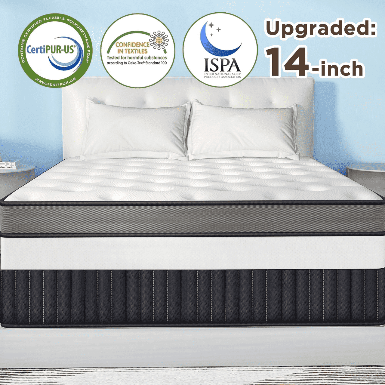 FaayFian King Size 14 Inch Hybrid Mattress in a Box, Cooling Gel Memory Foam & Pocket Springs, Medium Firm Bed, Motion Isolation, CertiPUR-US Certified