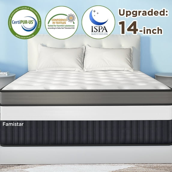 MAJUNES King Size 14 Inch Hybrid Mattress in a Box, Cooling Gel Memory Foam & Pocket Springs, Medium Firm Bed, Motion Isolation, CertiPUR-US Certified