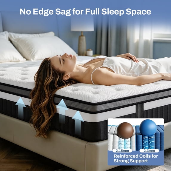 OXIBYPU 14 Inch Queen Mattress, Queen Size Hybrid Mattress In A Box, Gel Memory Foam & Individually Wrapped Pocket Springs, Medium Feel, Cooling Sleep Support, Pressure Relief, Motion Isolation, CertiPUR-US