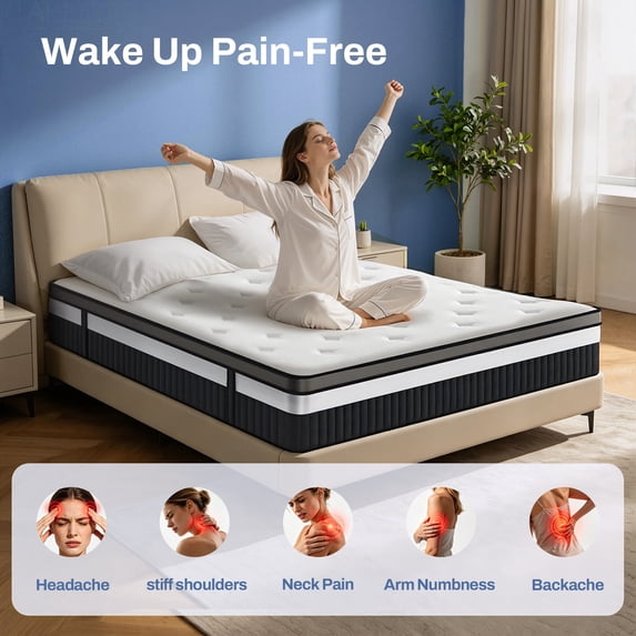 OXIBYPU Queen Mattress In a Box, 14 Inch Queen Mattress With Memory Foam and Hybrid Pocket Spring Support, Medium Comfort Mattress Queen Size, Cooling Sleep Surface, Motion Isolation, Durable Support