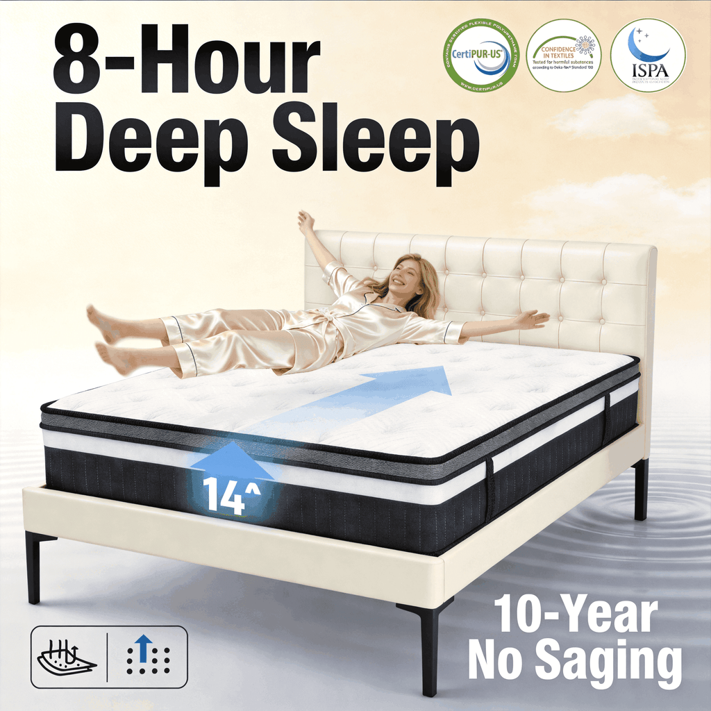 FaayFian 14 Inch Queen Size Memory Foam Mattress, Fiberglass Free, Medium Firm Feel, Zoned Pressure Relief, Certified Safe Foams & Fabric, Mattress in A Box