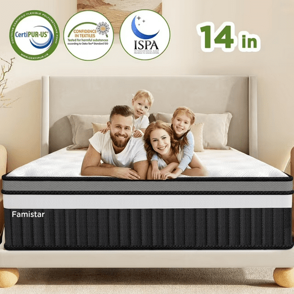 14" King Size High-Density Memory Foam Mattress, Independent Pocket Springs, Hypoallergenic Soft Knit Fabric, Cooling Breathable Design