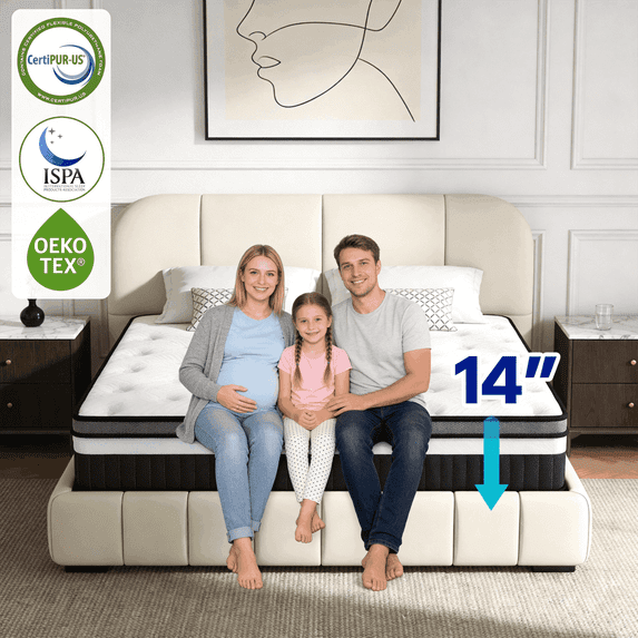 WNANEEZ 14" Queen Hybrid Mattress in a Box with Gel Memory Foam, Cooling Sleep, Medium Feel, Pressure Relief, Motion Isolation, Breathable Cover, CertiPUR-US Certified