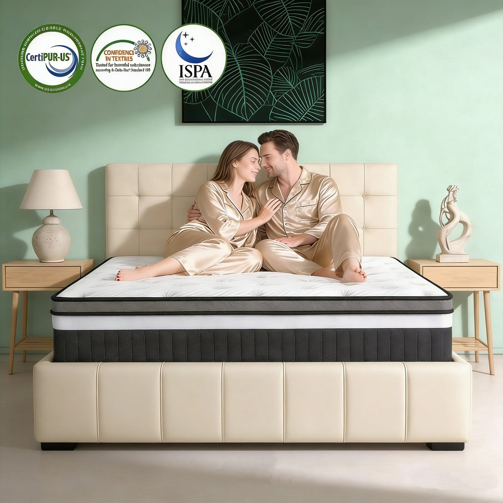 ODYAAZ 14" King Mattress - Luxury Hybrid Gel Memory Foam - Back Pain Relief - Fiberglass Free - Mattress in a Box - CertiPUR-US® Certified - White