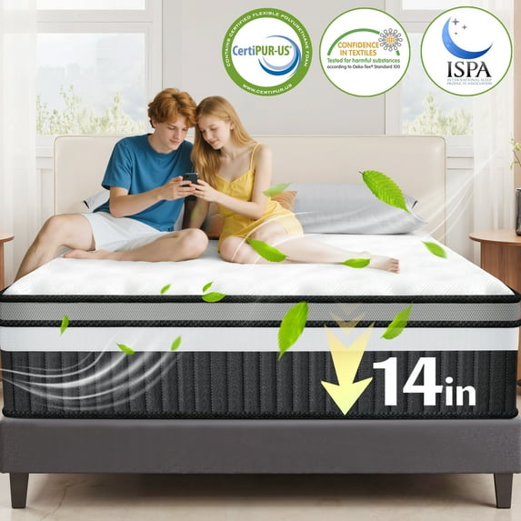 MAJUNES 14in Queen Memory Foam Mattress, Queen Mattress in a Box for Cooling Sleep, CertiPUR-US Certified, Medium Firm, Motion Isolation, Strong Support & Pressure Relief
