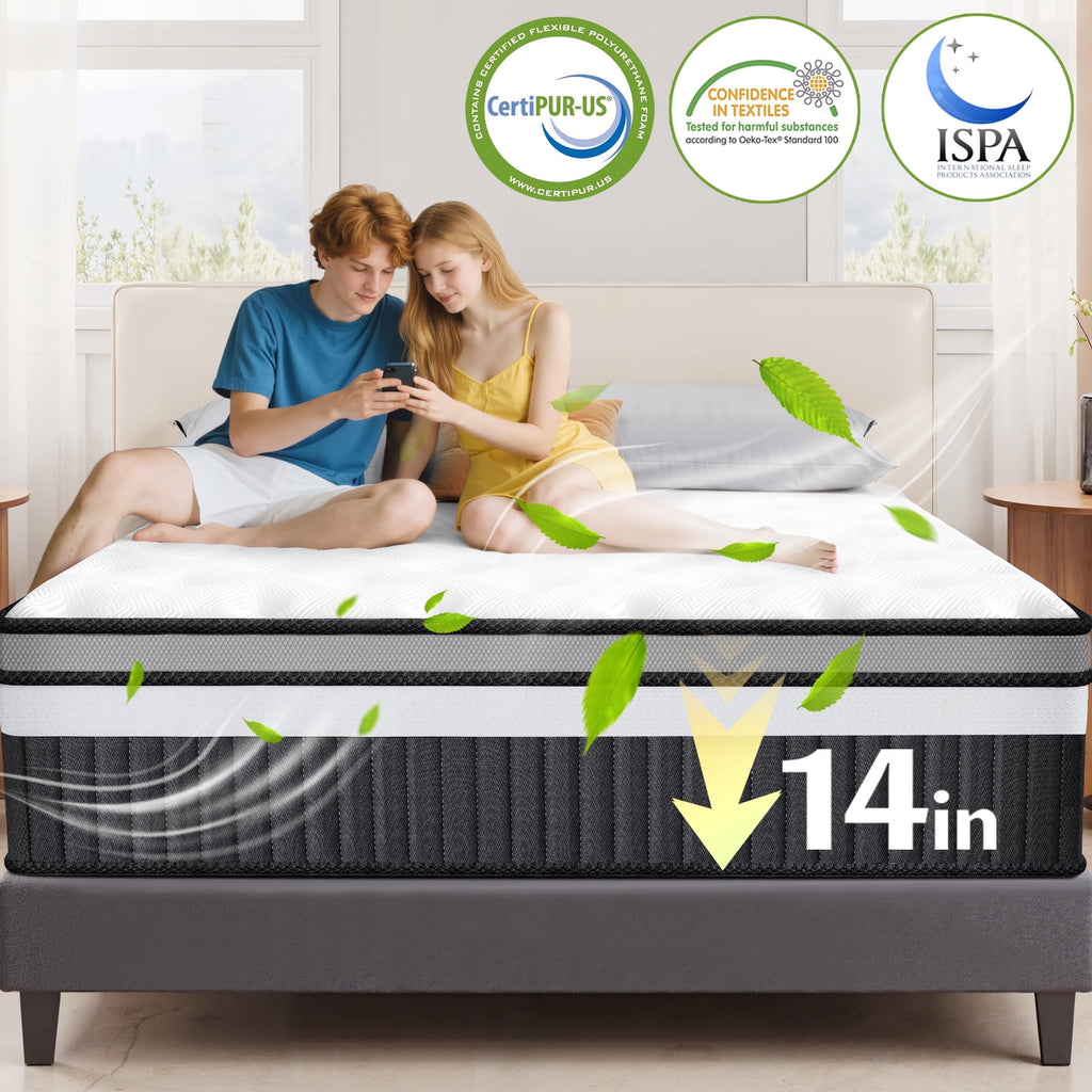 MAJUNES 14in Queen Memory Foam Mattress, Queen Mattress in a Box for Cooling Sleep, CertiPUR-US Certified, Medium Firm, Motion Isolation, Strong Support & Pressure Relief